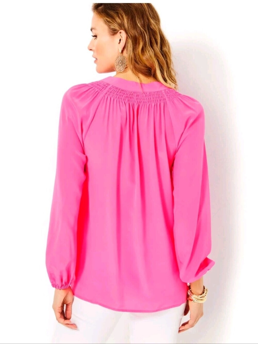 Lilly Pulitzer Elsa Roxie Pink 100% Silk Tunic Top Lightweight Preppy Popover - Picture 4 of 13